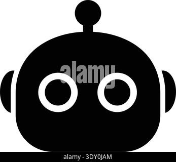Chatbot head character vector icon minimal solid black ai robot bot face illustration for tech ui Stock Vector