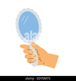 hand holding mirror, beauty and self-care, accessory for makeup- vector illustration Stock Vector