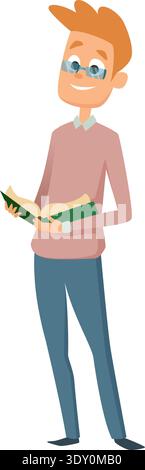 Smart man reading. Guy in glasses with open book Stock Vector