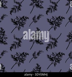 Dill plant. Monochrome botanical seamless pattern drawing of fragrant herbs and spices. Graphic ink vector Stock Vector