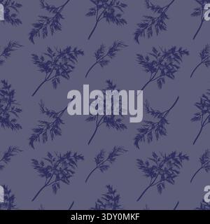 Dill plant. Monochrome botanical seamless pattern drawing of fragrant herbs and spices. Graphic ink vector Stock Vector