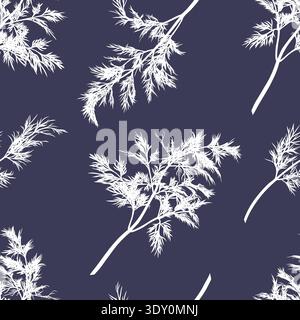 Dill plant. Monochrome botanical seamless pattern drawing of fragrant herbs and spices. Graphic ink vector Stock Vector