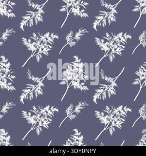 Dill plant. Monochrome botanical seamless pattern drawing of fragrant herbs and spices. Graphic ink vector Stock Vector