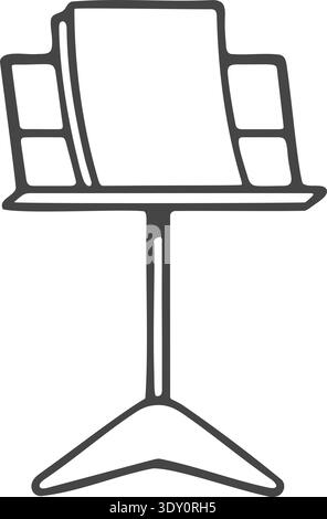 Line drawing of a music stand on a tripod base with an angled sheet holder Stock Vector