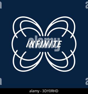 White loop knot emblem forming an infinity shape with infinite text on a dark blue background Stock Vector