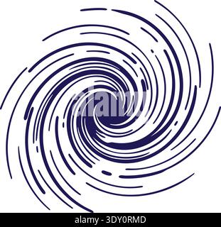 Abstract purple spiral vortex made of curved brush lines forming a swirling motion pattern Stock Vector