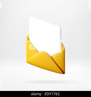 3D Yellow envelope with white paper blank letter Stock Vector