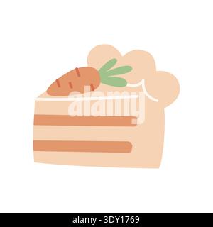 Carrot cake illustration vector. Hand drawn cute style with cream frosting dessert slice. Bakery clipart design. Stock Vector