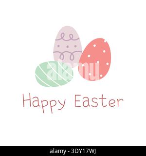 Cute pastel easter egg set with decorative pattern. Hand drawn vector illustration with festive mood. Perfect for holiday card, nursery print and Stock Vector