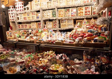 christmas tree baubles for sale on a stall at the christmas market gdansk poland Stock Photo