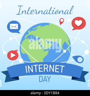 Internet Day poster featuring a globe. Flat illustration. Stock Vector