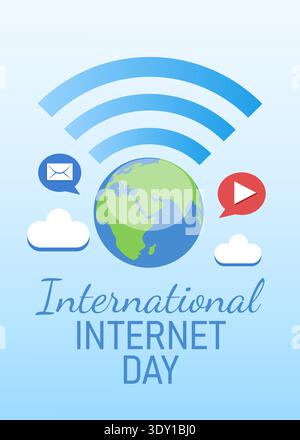 Poster, banner, flyer, or postcard for Internet Day. Flat illustration. Stock Vector