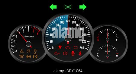 Car Dashboard. Car Panel Display. Car Speedometer Dashboard. Tachometer or Odometer Display. Vector Illustration. Stock Vector