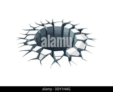 Conceptual vector illustration of cracked surface hole opening, abstract geometric break, flat design Stock Vector