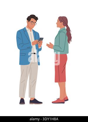 A man and woman in professional attire interacting Stock Vector