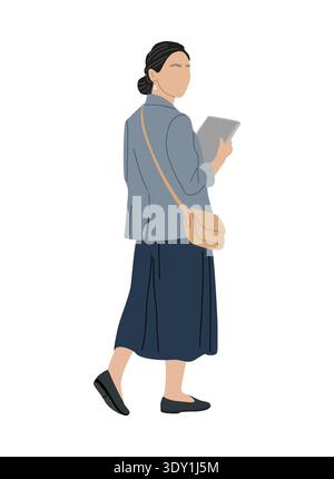 Professional woman walking while holding a tablet Stock Vector