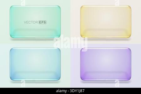 Modern translucent glass effect rectangular frames set with rounded corners and shadows. Vector illustration. Stock Vector