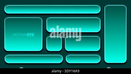 Modern blank turquoise gradient web buttons and banners set with rounded corners. A sleek collection of UI elements. Vector illustration Stock Vector