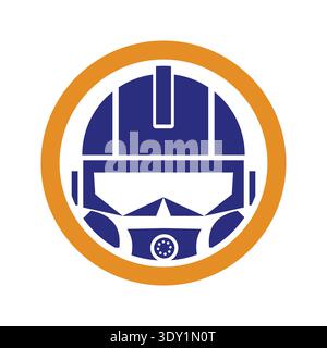 PPE safety icon illustrating personal protective equipment used in industrial workplaces such as helmets, gloves, goggles, masks, and protective cloth Stock Vector