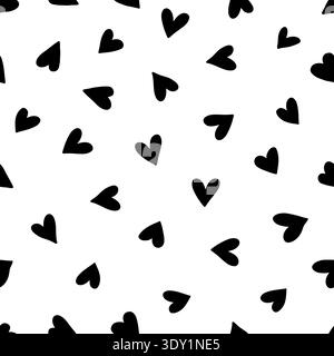 Small dash seamless pattern. Black and white abstract background with hearts. Simple doodle design. Ideal for Valentines Day decor, digital projects, and packaging. Vector illustration Stock Vector