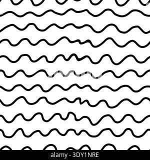 Small dash seamless pattern. Abstract black and white background with wavy hand drawn lines. Minimalist organic texture, great for packaging, fabric prints, and modern decor. Vector illustration Stock Vector