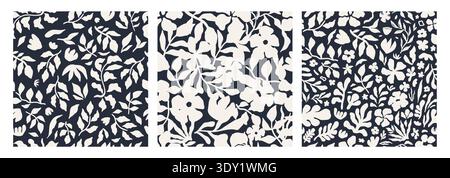Abstract floral seamless pattern set. Organic floral shapes in a seamless abstract design in black and white colors. Great for textile surfaces, gift wrap, and digital prints. Vector illustration Stock Vector