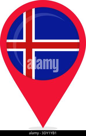 Map location pin containing national flag of Iceland. Stock Vector