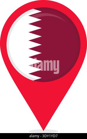 Map location pin containing national flag of Qatar. Stock Vector