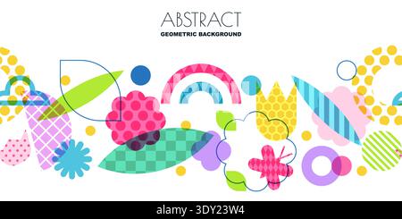 Abstract spring seamless horizontal background. Nature symbols with geometric patterns. Vector trendy seasonal illustration. Design template for banne Stock Vector