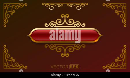 Golden ornate frame with a red banner on a luxurious background, featuring classic scrollwork. Vector illustration. Stock Vector