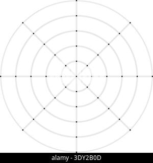 Black line radial grid texture with cells and squares on white background. FUI science round grid backdrop. Math or technological notebook blank Stock Vector