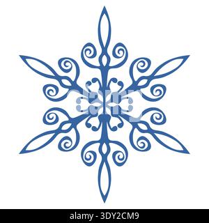 Blue template snowflake with shadow. Isolated snowflakes icon, round mandala. Winter Holiday cartoon flat illustration. Merry Christmas and New year Stock Vector