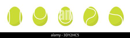 tennis green balls shaped like easter eggs, creative holiday sports concept, funny spring tennis design, easter themed tennis balls - vector illustrat Stock Vector