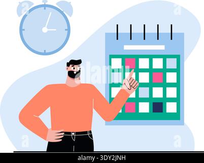 Office worker event scheduling. Planning color icon Stock Vector