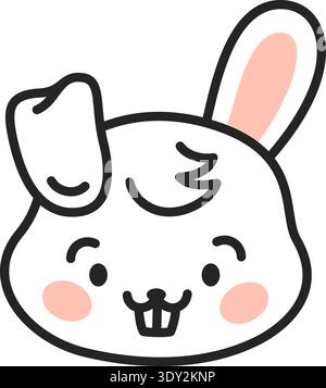 Funny rabbit kawaii emoji. Cute bunny icon Stock Vector