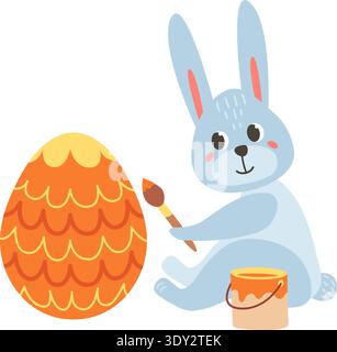 Rabbit painting Easter egg. Holiday season mascot Stock Vector