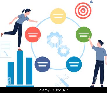 Productive management process. Business workflow strategy steps Stock Vector