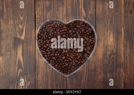 coffee beans on dark background, top view, copyspace. Stock Photo