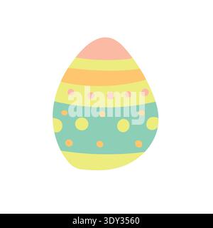 Single pastel Easter egg with stripes and dots, minimal spring illustration suitable for holiday cards, seasonal decor, craft projects and festive Stock Vector