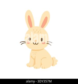 Sweet bunny rabbit cartoon with long ears and soft pastel tones, cute animal illustration for Easter cards, spring nursery decor and children themed Stock Vector