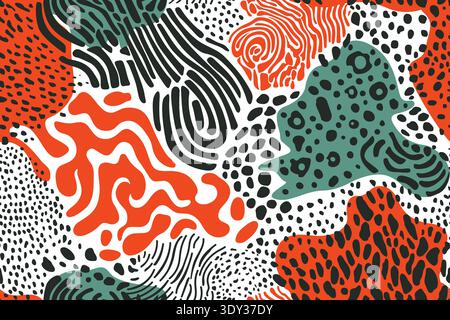 Abstract vector seamless pattern. Simple minimal swirled wavy lines, bubbles Stock Vector
