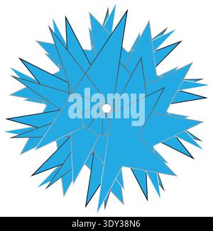 This image features a captivating abstract geometric design. The design is composed of numerous blue triangular shapes radiating from a central white Stock Vector