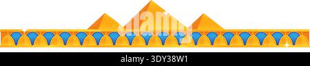 Egyptian pyramid border. Cartoon golden decorative header isolated on white background Stock Vector