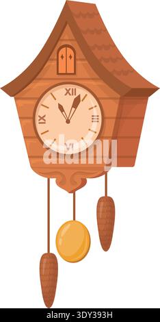 Birdhouse clock. Old classic cuckoo device icon isolated on white background Stock Vector