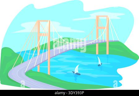 Bosphorus strait icon. Famous turkish bridge architecture isolated on white background Stock Vector
