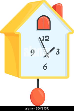 Wooden house clock. Old pendulum watch icon isolated on white background Stock Vector