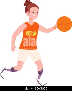 Sport girl with mechanical legs play basketball icon isolated on white background Stock Vector