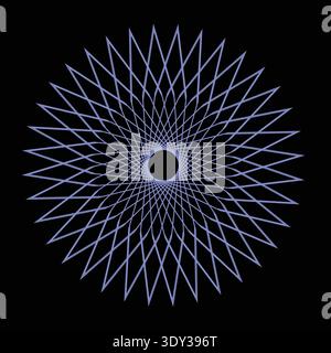 This image showcases a complex geometric pattern featuring a radial design with numerous lines converging towards a central void, creating a mesmerizi Stock Vector