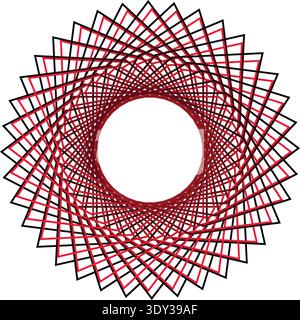 The image showcases a complex geometric pattern with overlapping red and black lines that create a mesmerizing circular design. The lines intersect an Stock Vector