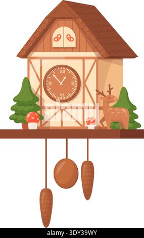 Cuckoo clock. Vintage house style decoration icon isolated on white background Stock Vector